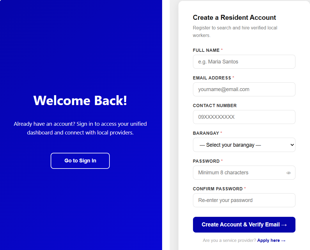 CommuniServe Registration Screen
